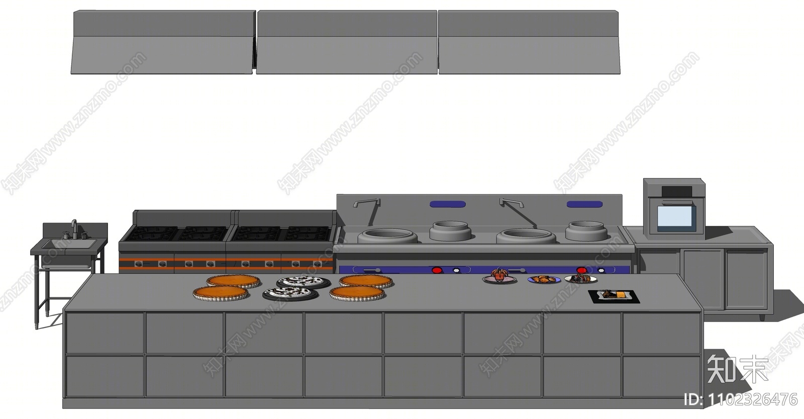 现代酒店后厨台面SU模型下载【ID:1102326476】