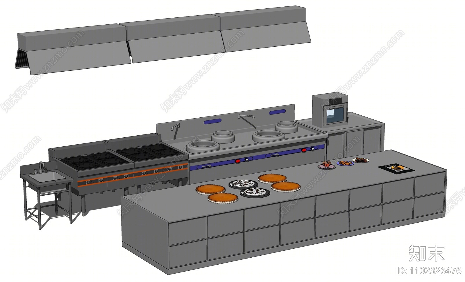 现代酒店后厨台面SU模型下载【ID:1102326476】