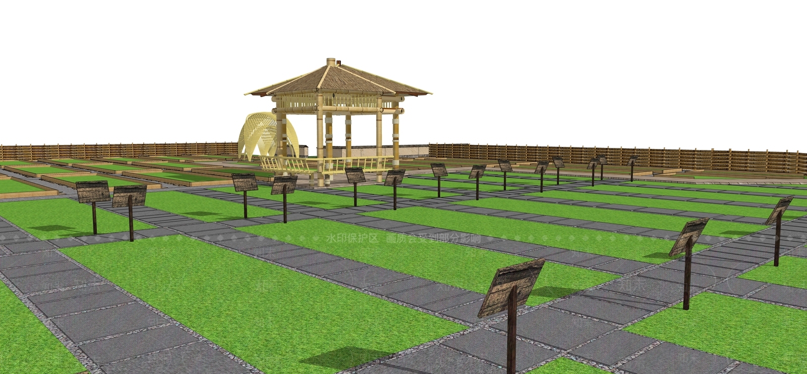 中式公园景观SU模型下载【ID:1102334114】
