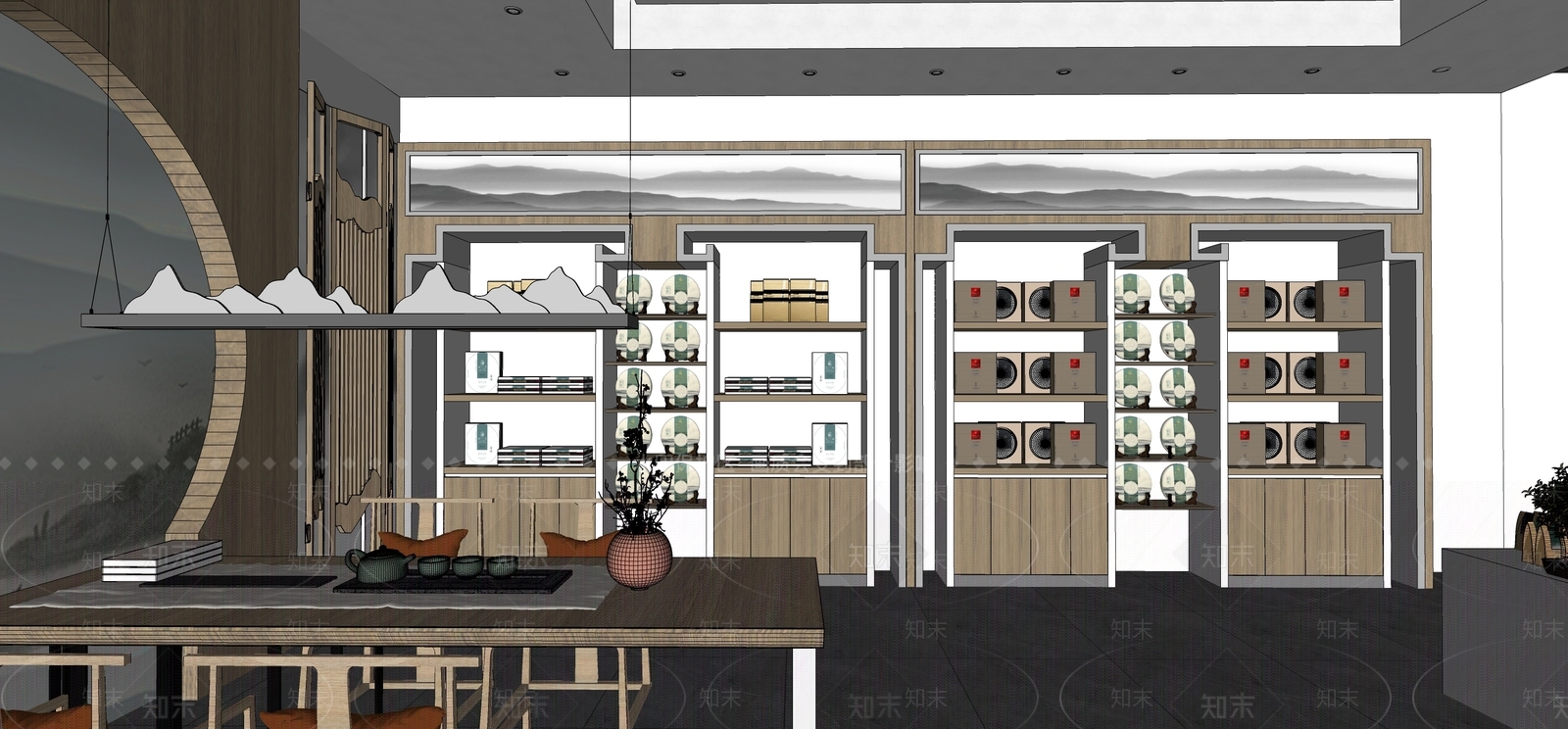 新中式茶叶店SU模型下载【ID:1102336048】