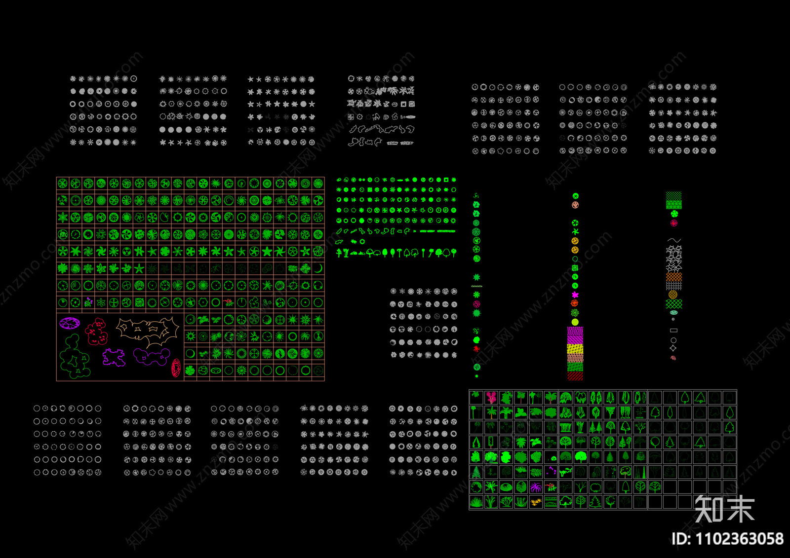 现代园林景观植物平立面素材cad施工图下载【ID:1102363058】
