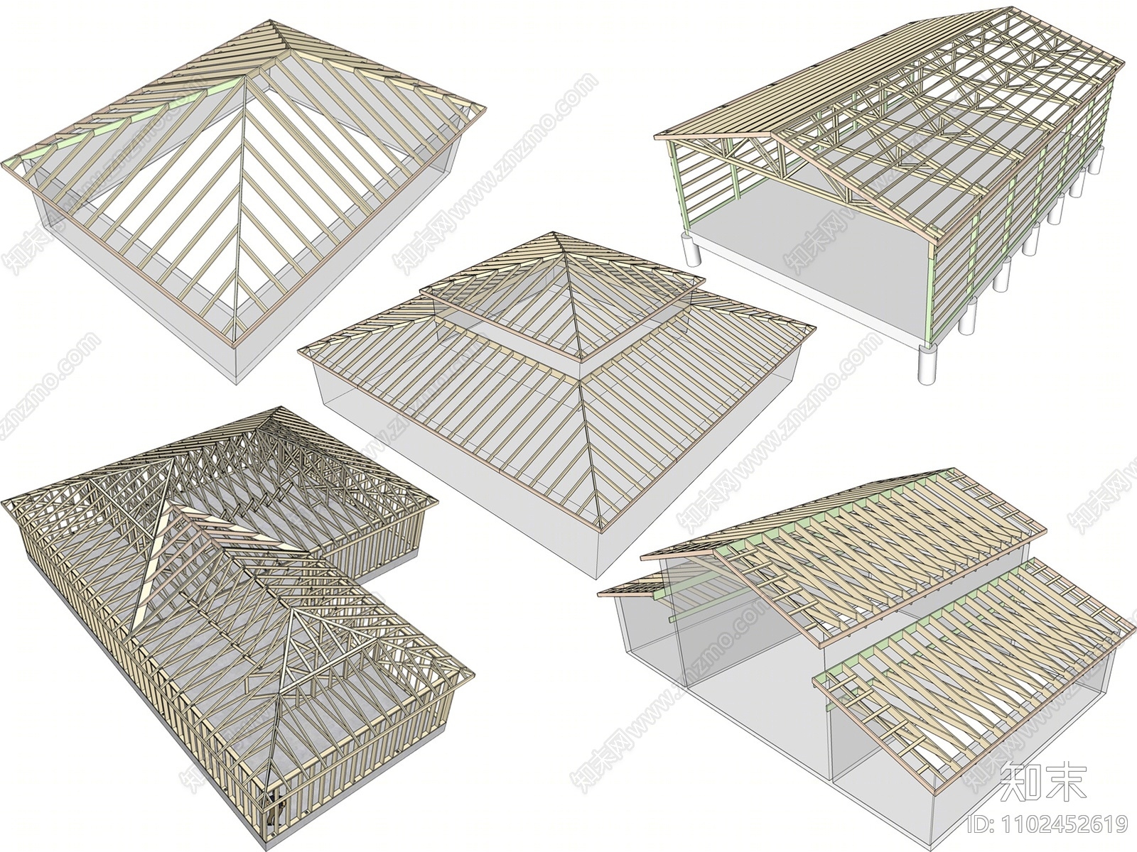 现代木结构建筑构件SU模型下载【ID:1102452619】