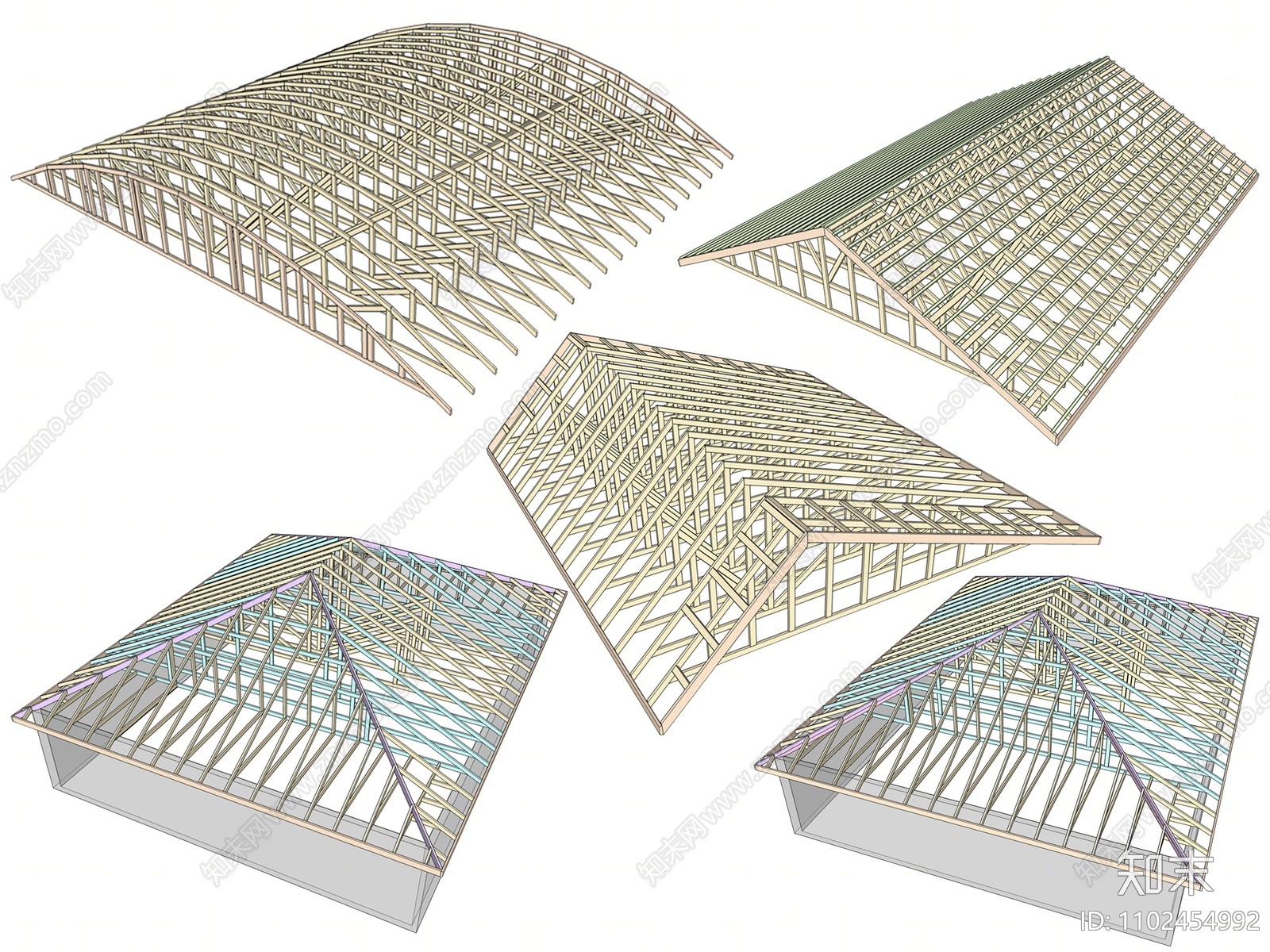 现代木结构建筑构件SU模型下载【ID:1102454992】