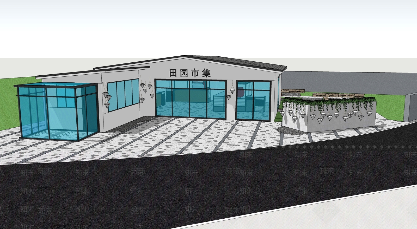 现代餐饮建筑SU模型下载【ID:1102460447】