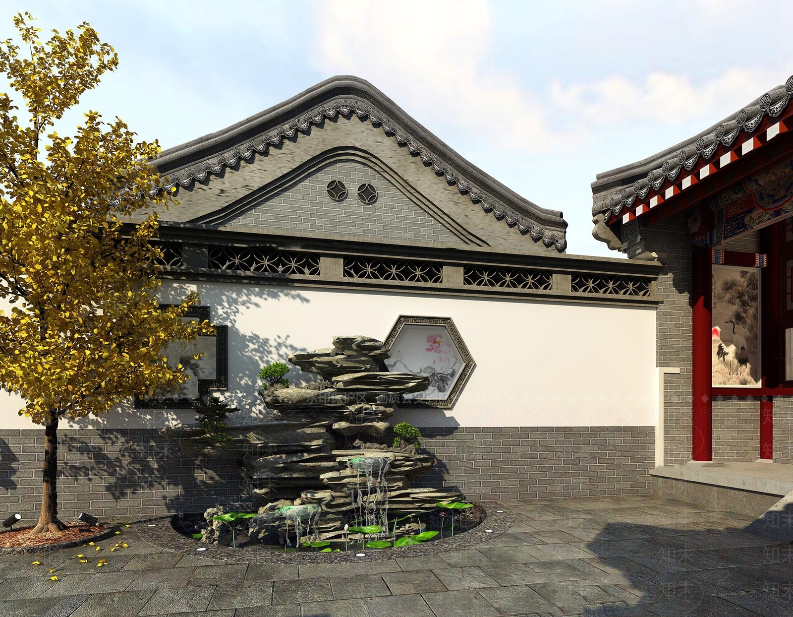 新中式假山山水3D模型下载【ID:1102478479】