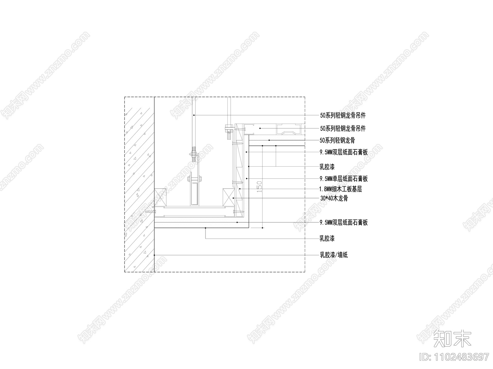 天花单层叠级吊顶节点大样图施工图下载【ID:1102483697】