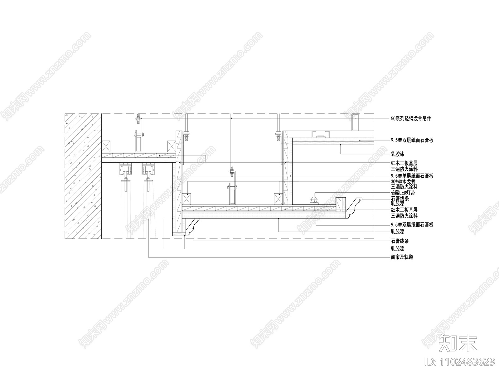 天花窗帘盒欧式吊顶节点大样图cad施工图下载【ID:1102483629】