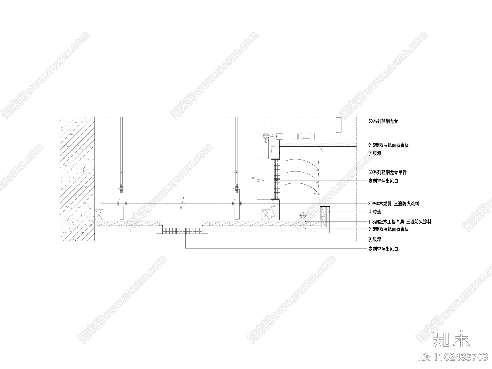 天花空调出风口灯槽吊顶节点大样图cad施工图下载【ID:1102483763】