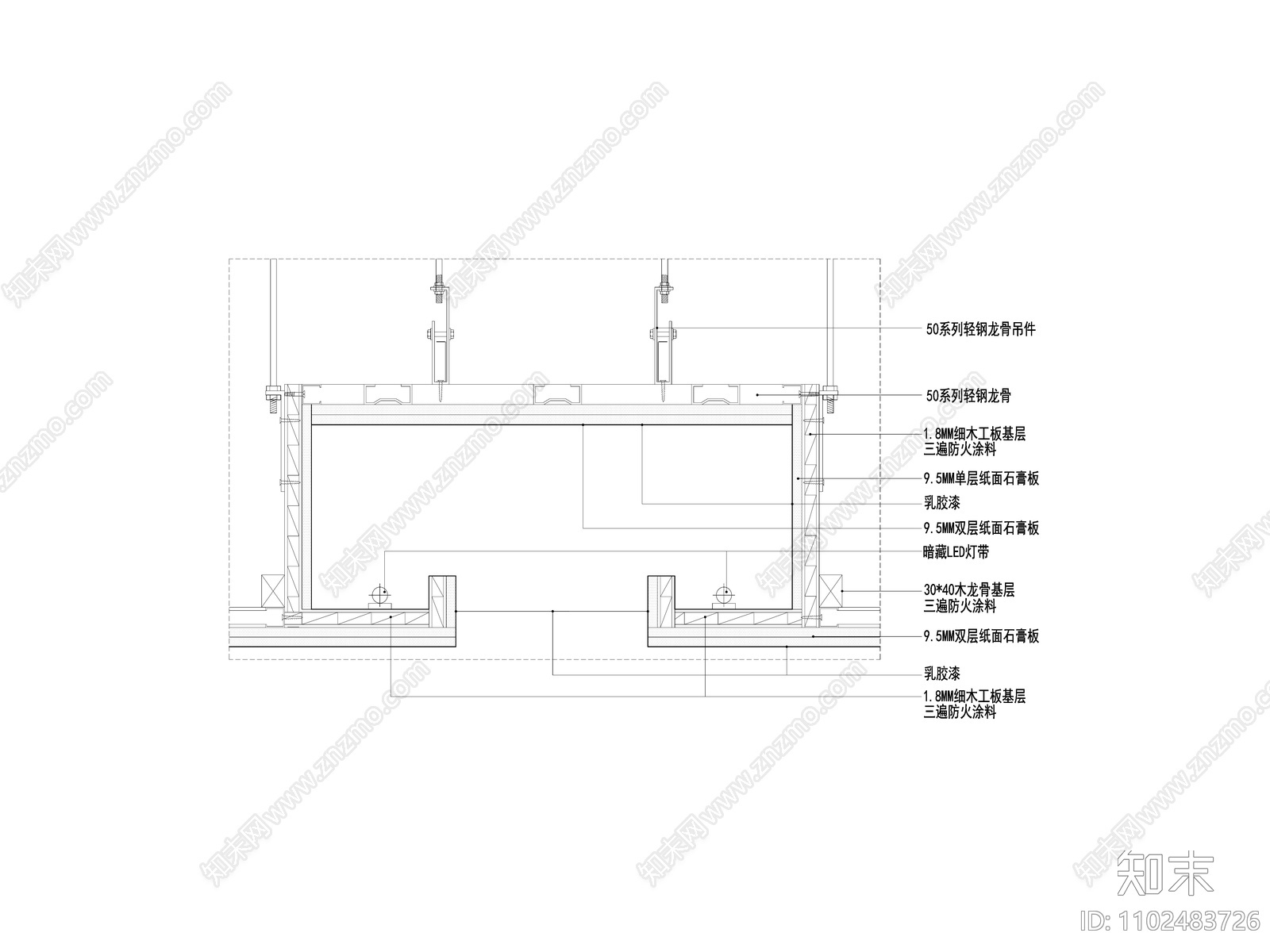 天花内双灯槽吊顶节点大样图施工图下载【ID:1102483726】