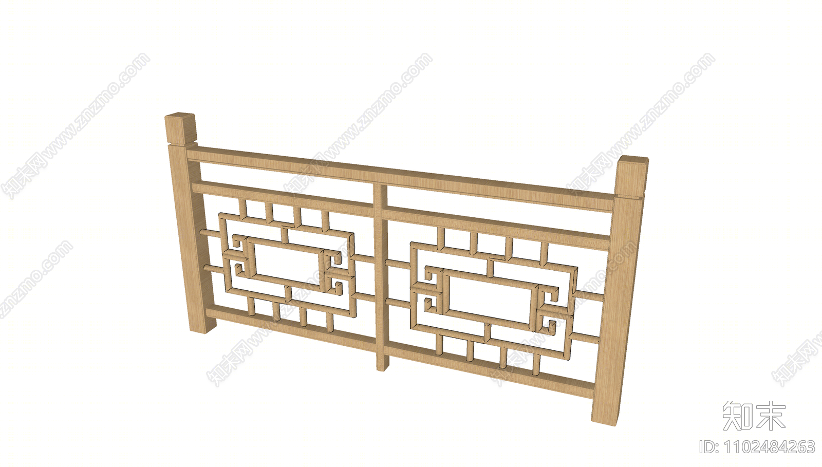 中式木艺栏杆SU模型下载【ID:1102484263】