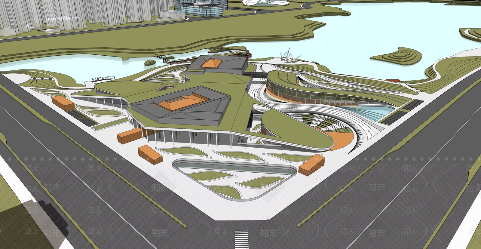现代文化活动中心建筑SU模型下载【ID:1102485551】