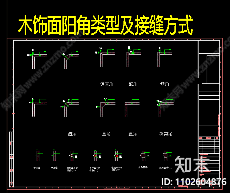 木饰面安装节点剖面图cad施工图下载【ID:1102604876】