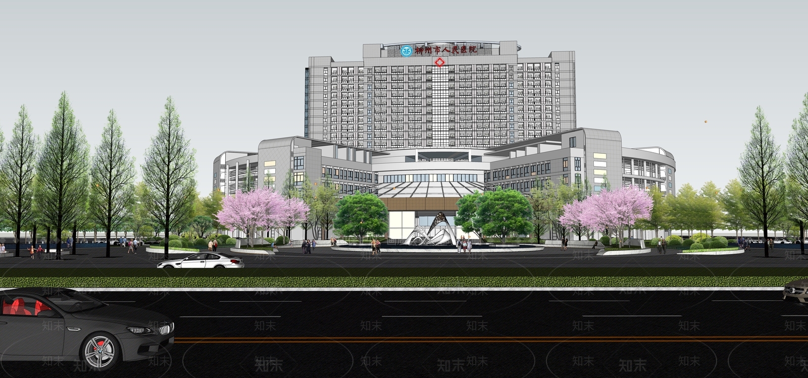 现代医院建筑SU模型下载【ID:1102489433】
