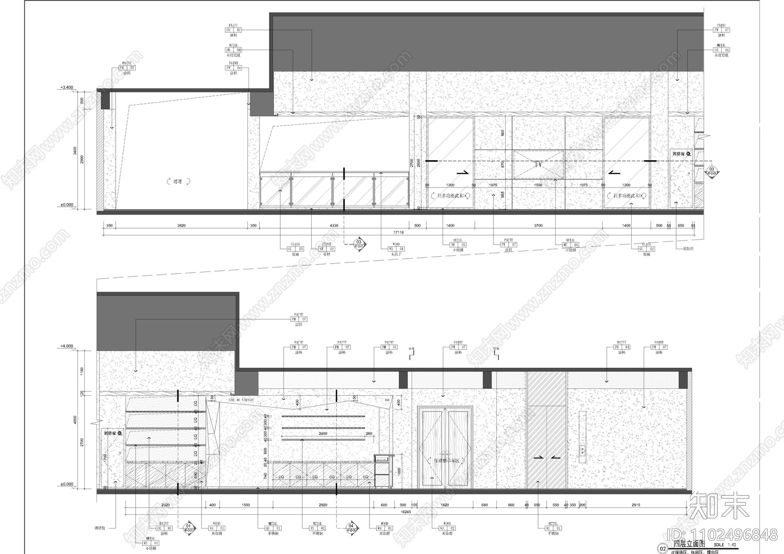 健身会所健身区擂台区立面图cad施工图下载【ID:1102496848】