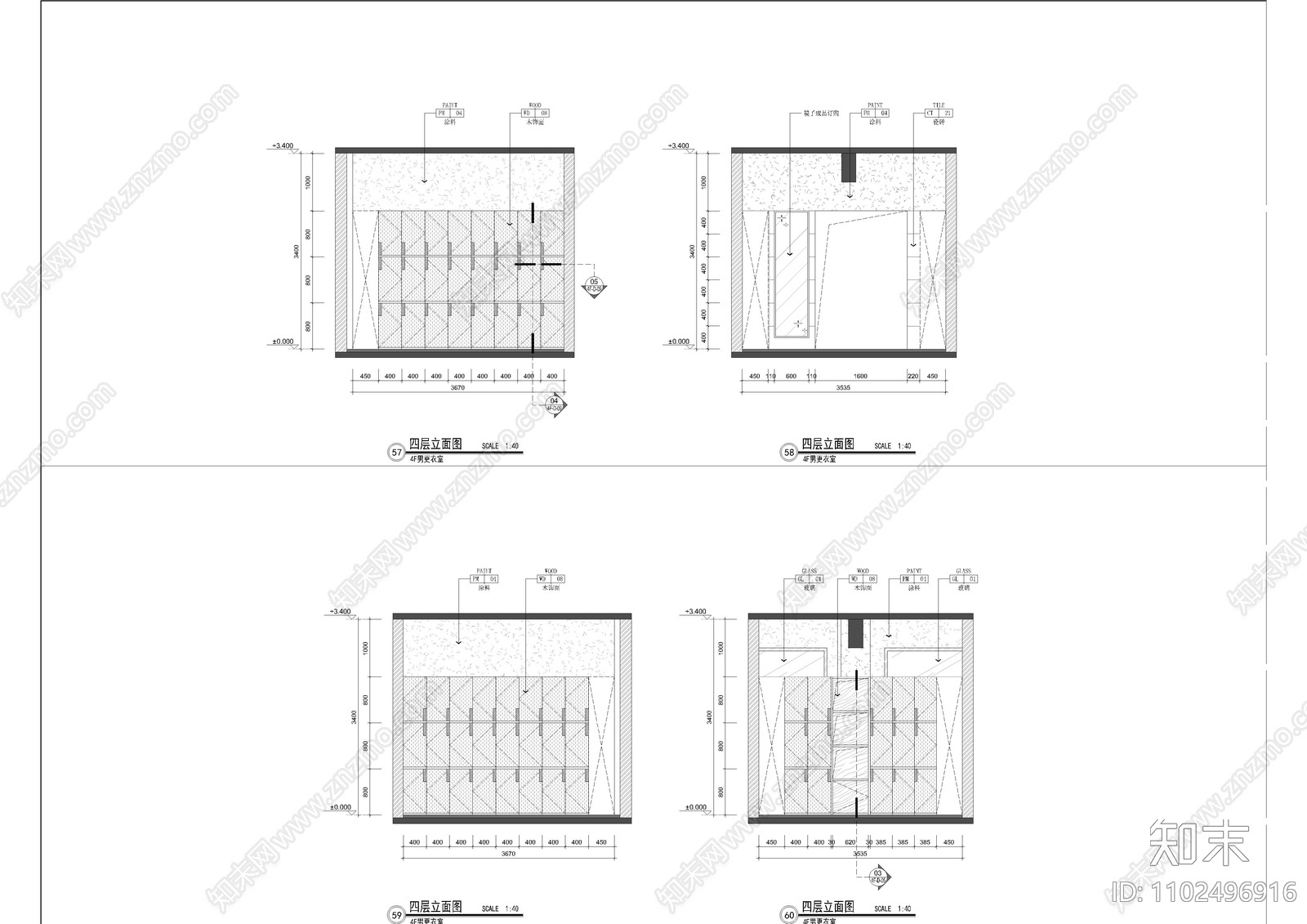 健身会所卫生间更衣室立面图施工图下载【ID:1102496916】