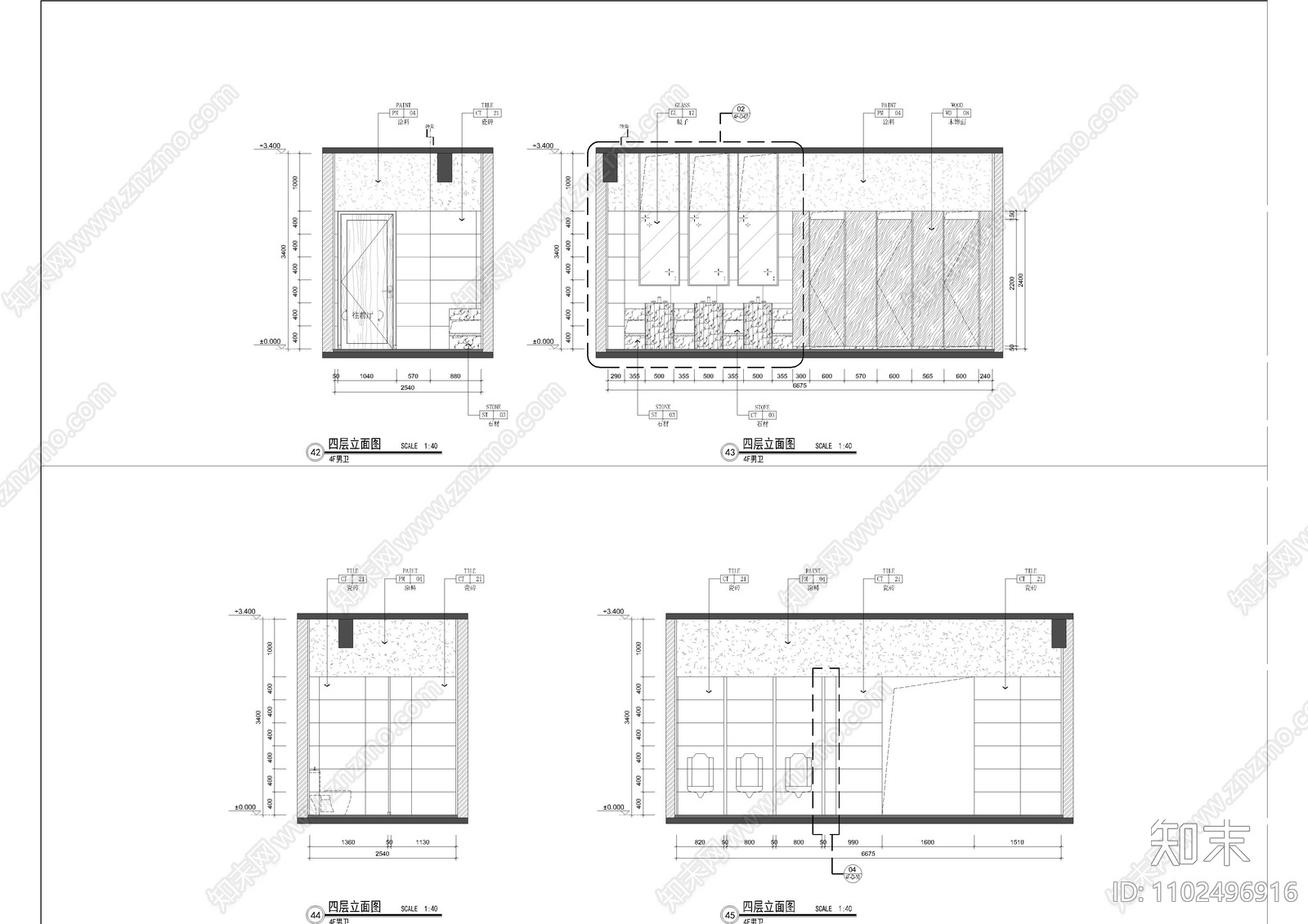 健身会所卫生间更衣室立面图施工图下载【ID:1102496916】