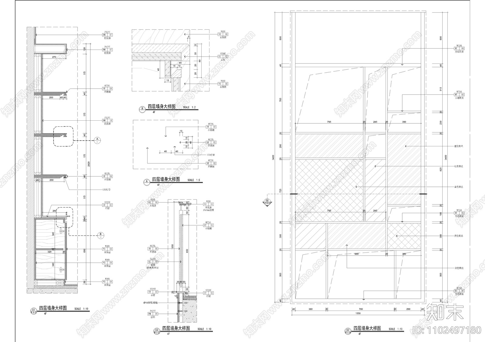 健身会所墙身造型隔断大样图施工图下载【ID:1102497180】