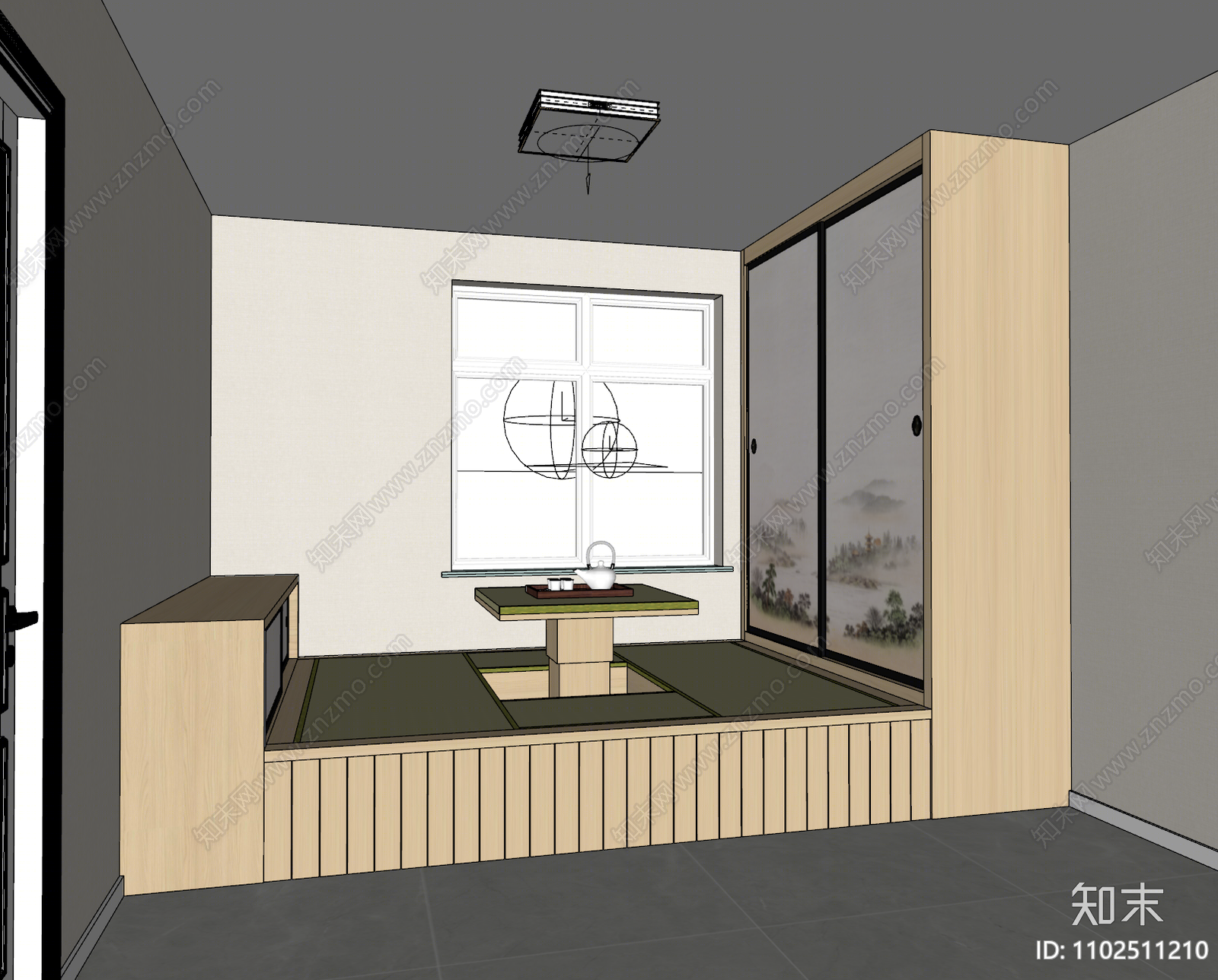日式榻榻米卧室SU模型下载【ID:1102511210】