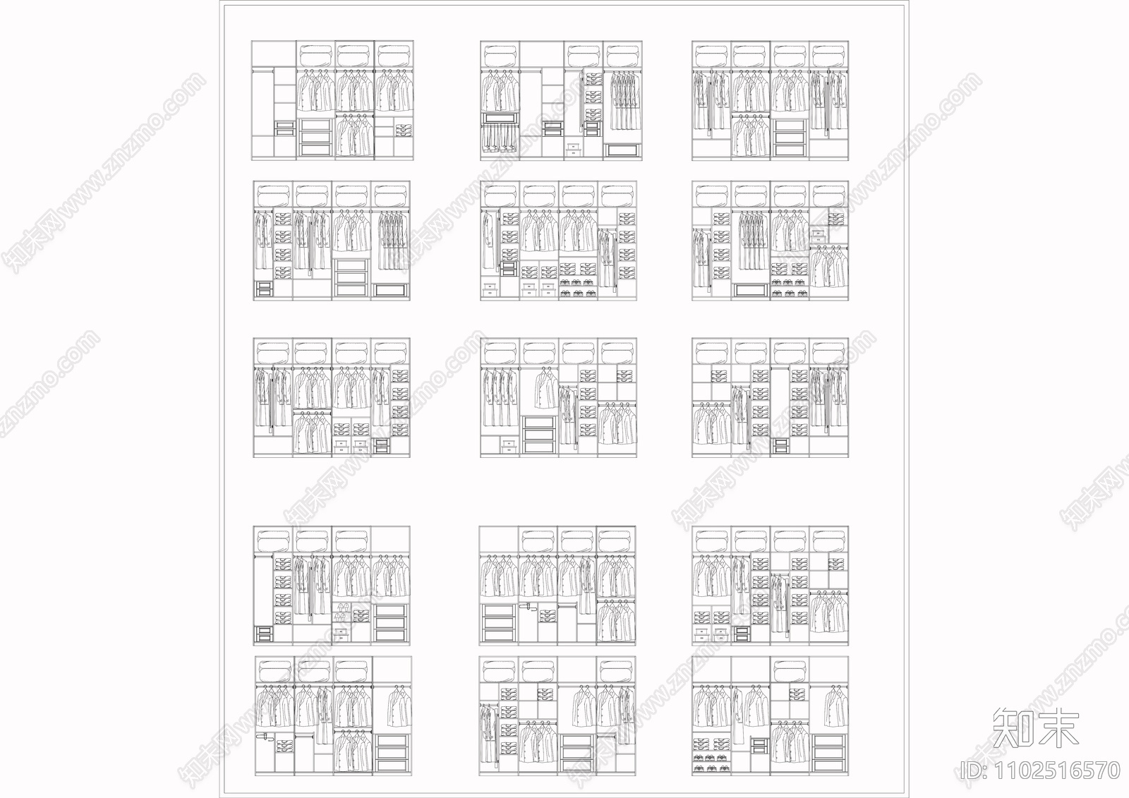 设计研发衣柜通用动态图库cad施工图下载【ID:1102516570】