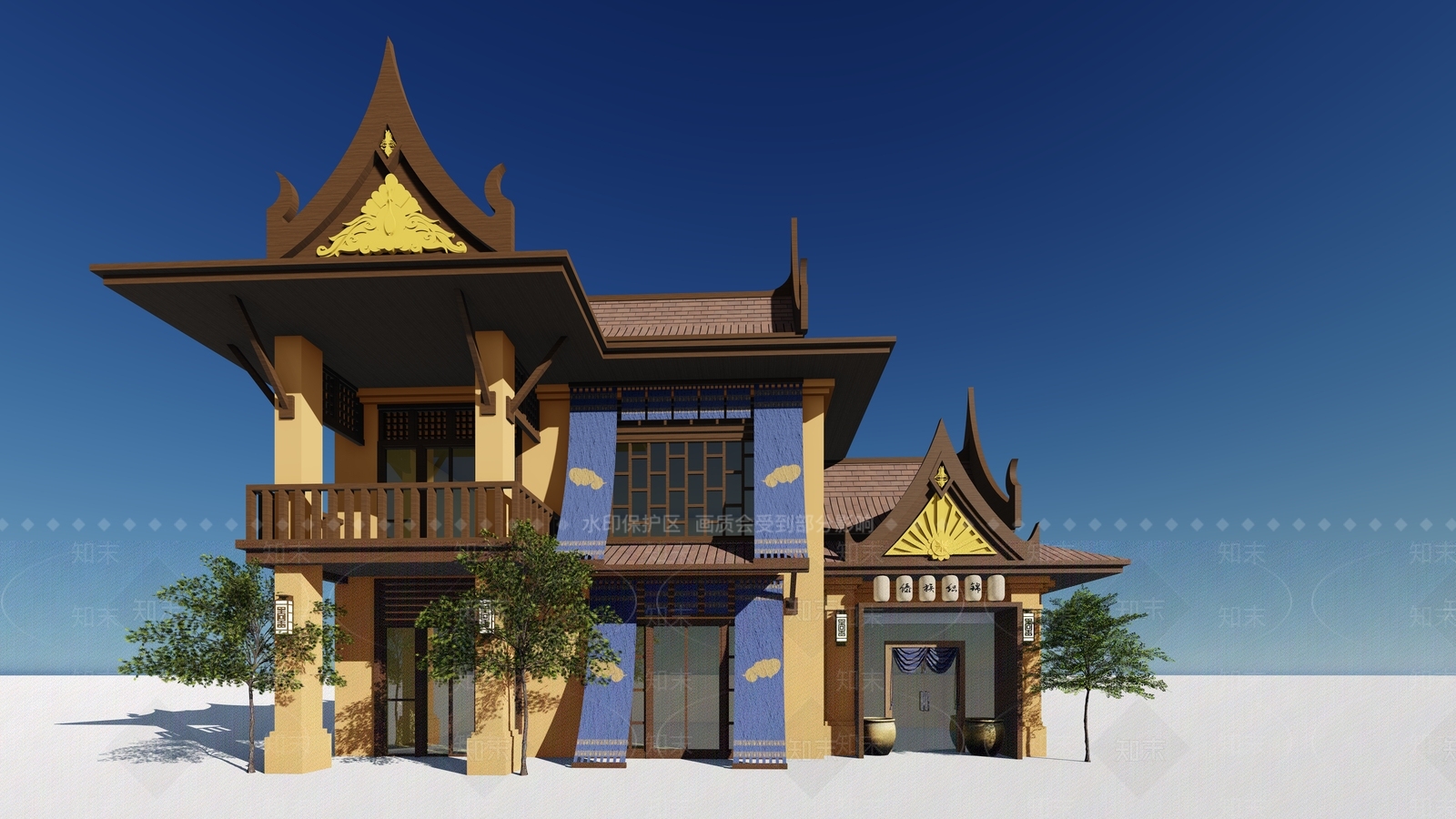 东南亚风格建筑SU模型下载【ID:1103315851】