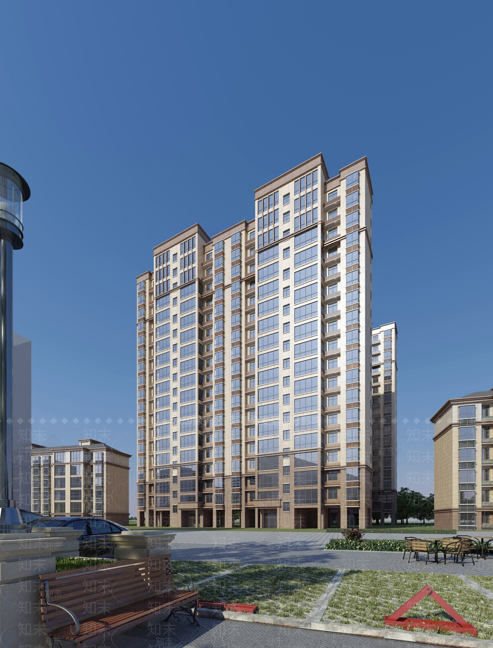 现代商业楼盘3D模型下载【ID:1102532140】