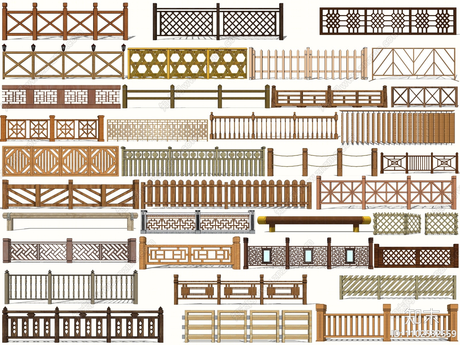 中式木质栏杆SU模型下载【ID:1102532559】