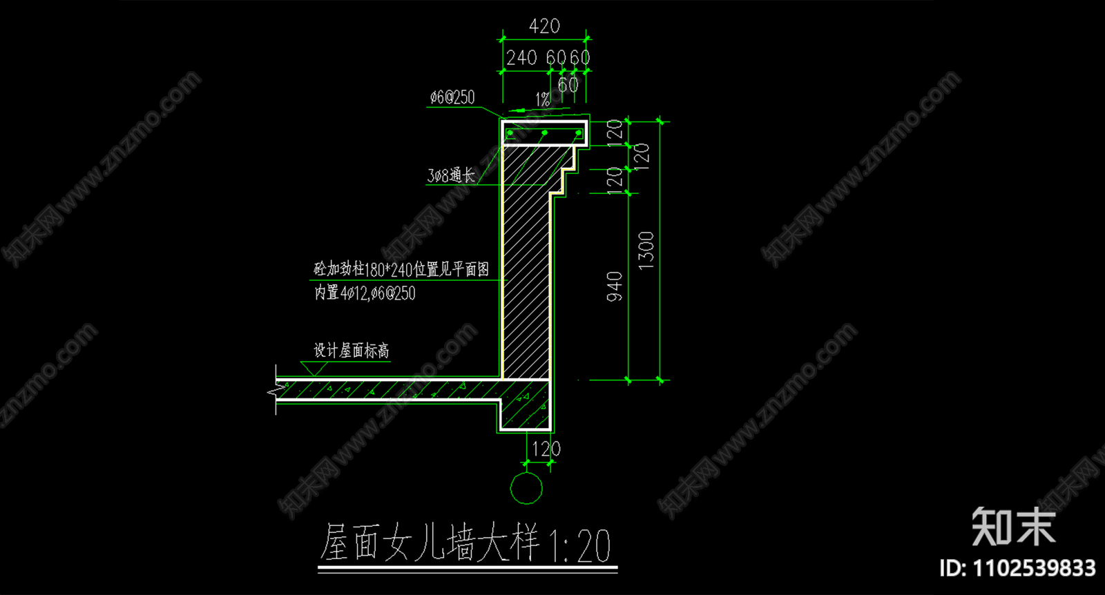 屋面女儿墙大样施工图下载【ID:1102539833】