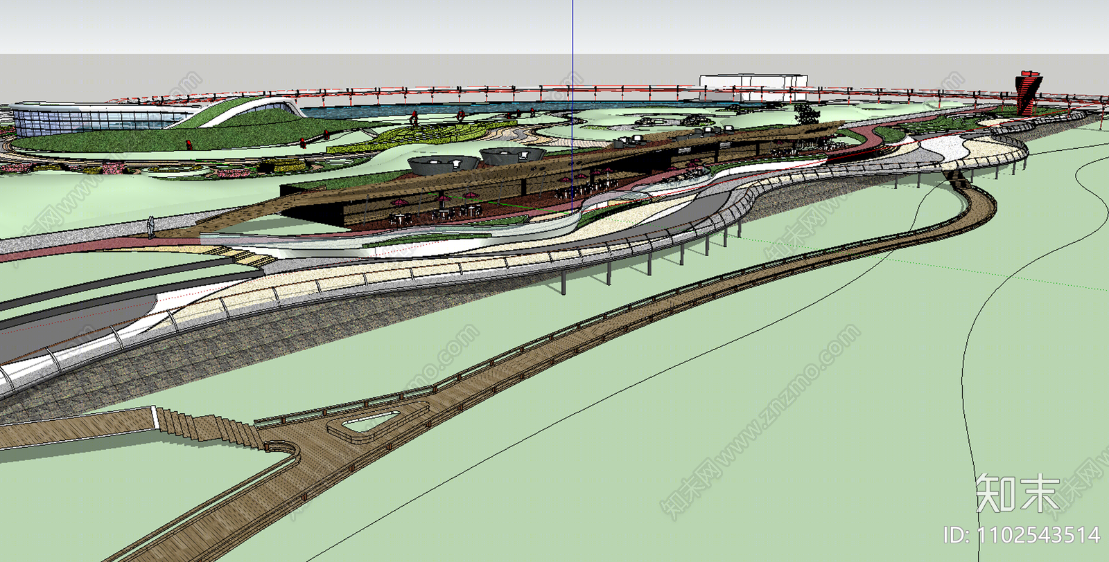 现代滨水景观SU模型下载【ID:1102543514】