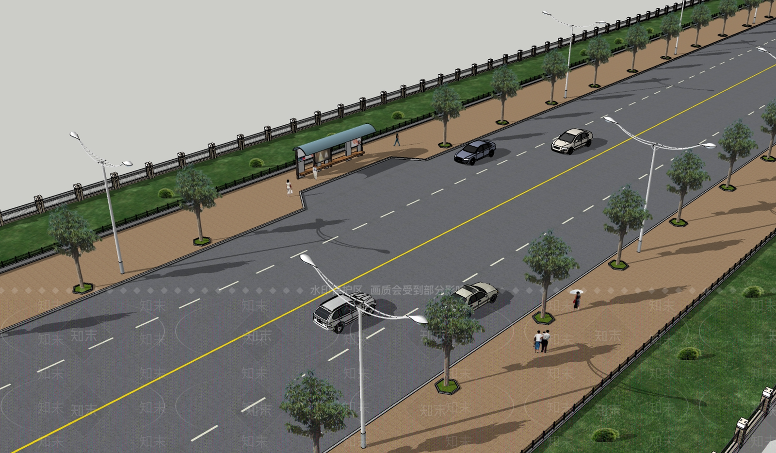 现代城市道路SU模型下载【ID:1102545829】