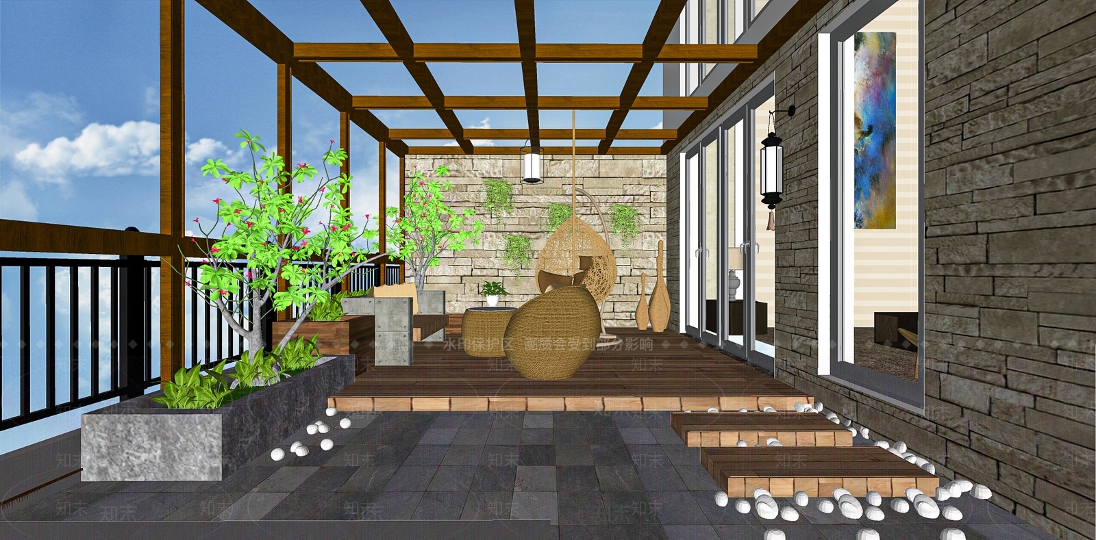现代花园阳台SU模型下载【ID:1102547331】