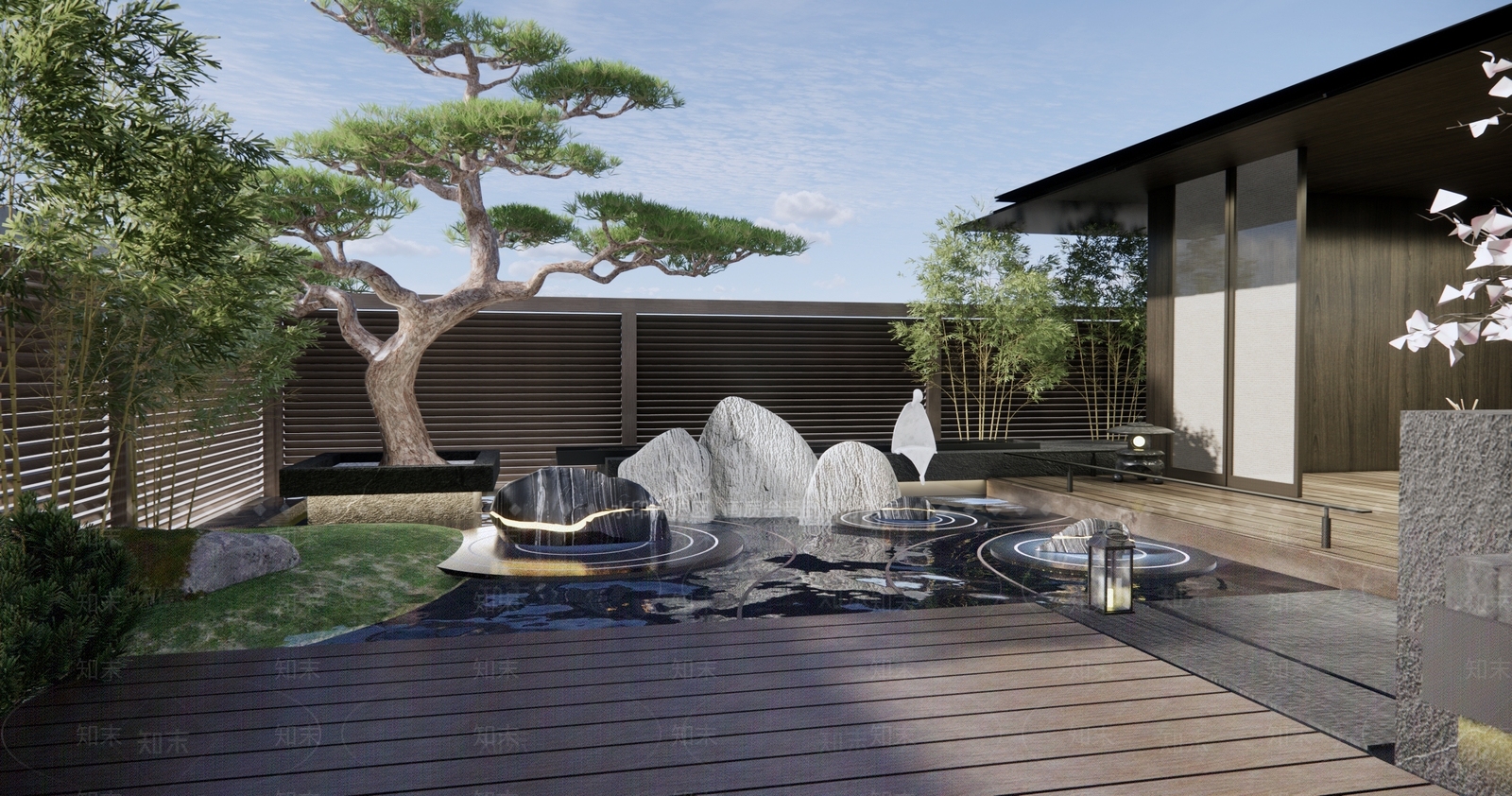 日式枯山水庭院景观SU模型下载【ID:1102556615】