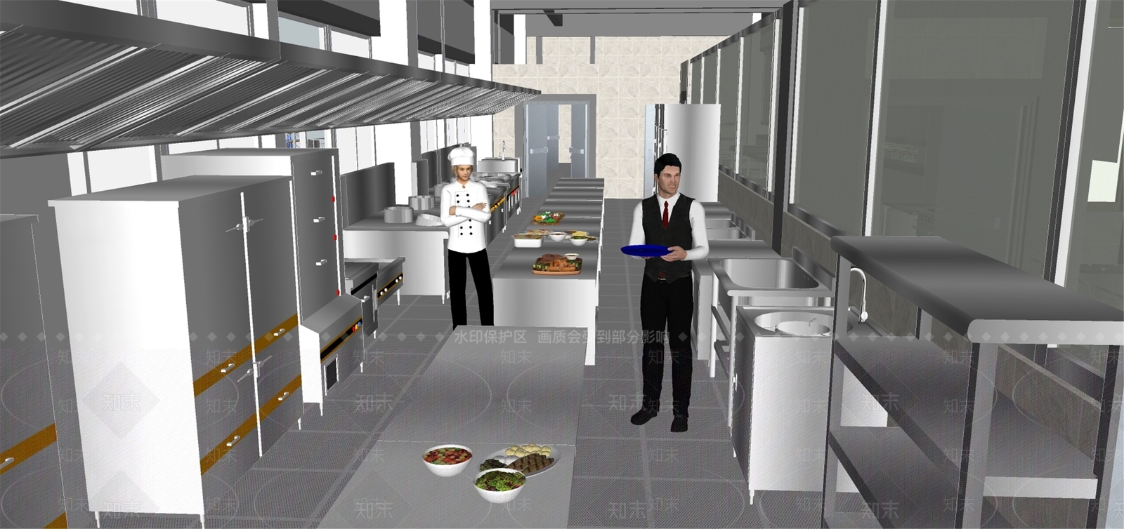 现代餐馆后厨SU模型下载【ID:1102564350】