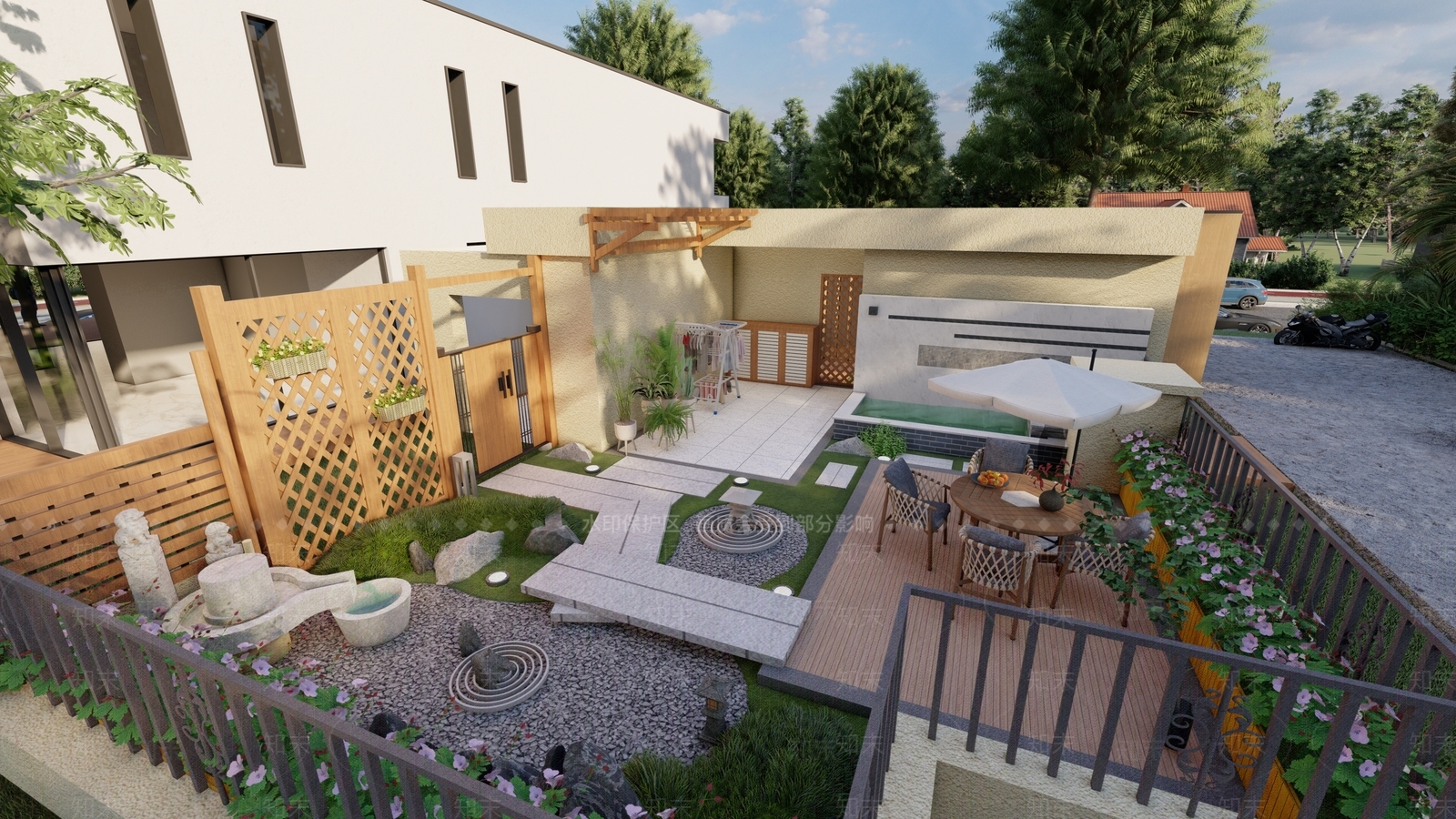 新中式居家院子SU模型下载【ID:1102568817】