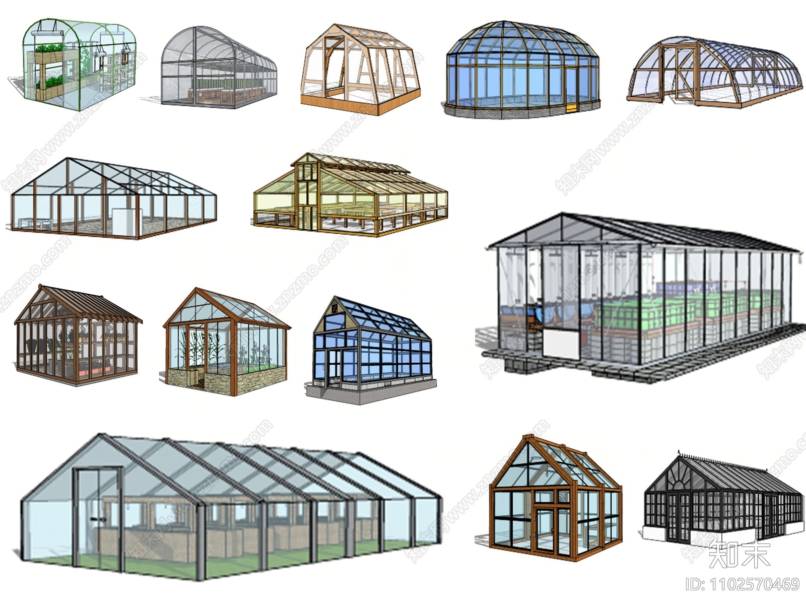 现代温室大棚SU模型下载【ID:1102570469】