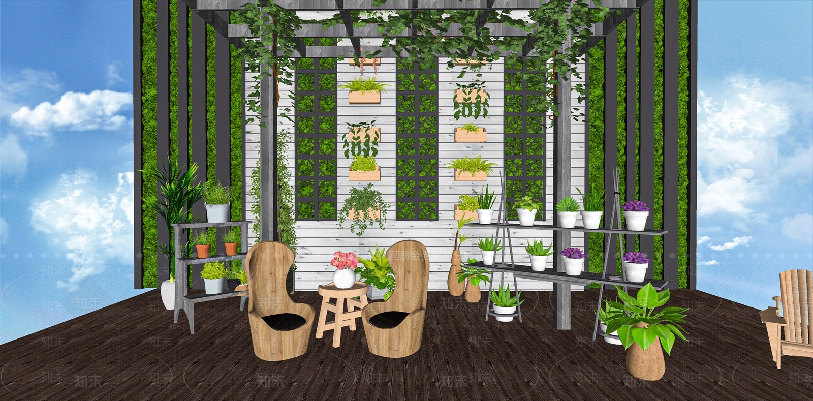 现代花园阳台SU模型下载【ID:1102571228】