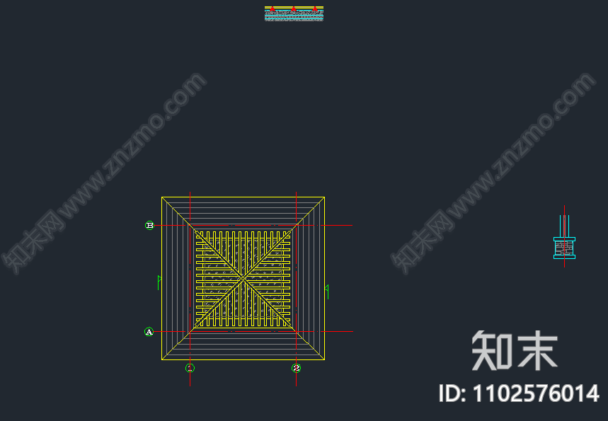 新中式四角亭cad施工图下载【ID:1102576014】