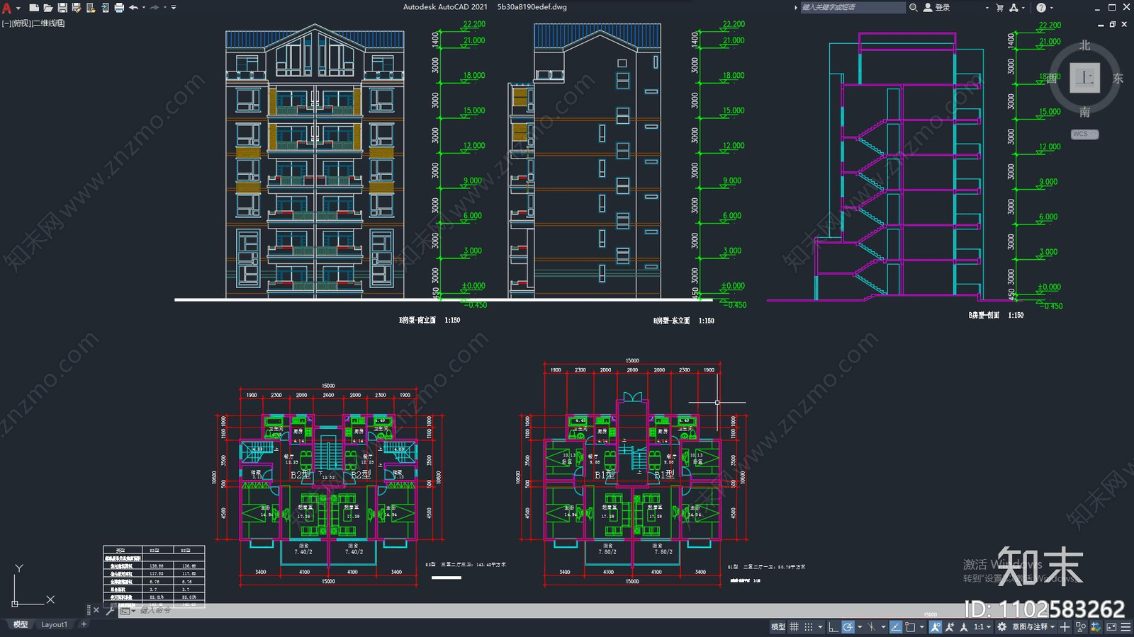 中式楼盘建筑户型设计cad施工图下载【ID:1102583262】