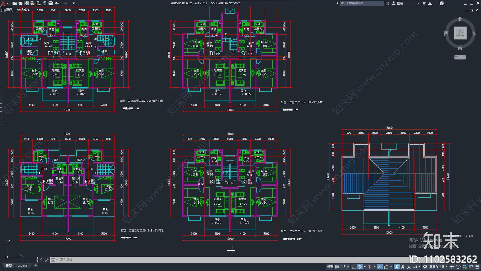 中式楼盘建筑户型设计cad施工图下载【ID:1102583262】