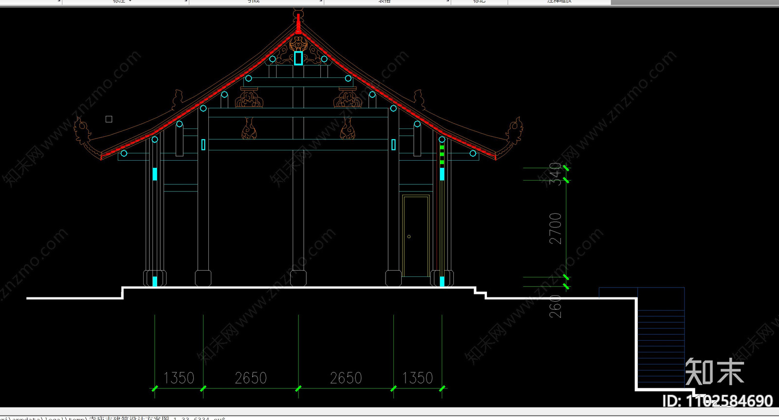 寺庙古建筑cad施工图下载【ID:1102584690】