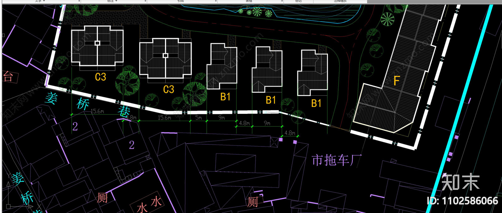 淮安河下古镇别墅区南块北块鸟瞰图施工图下载【ID:1102586066】