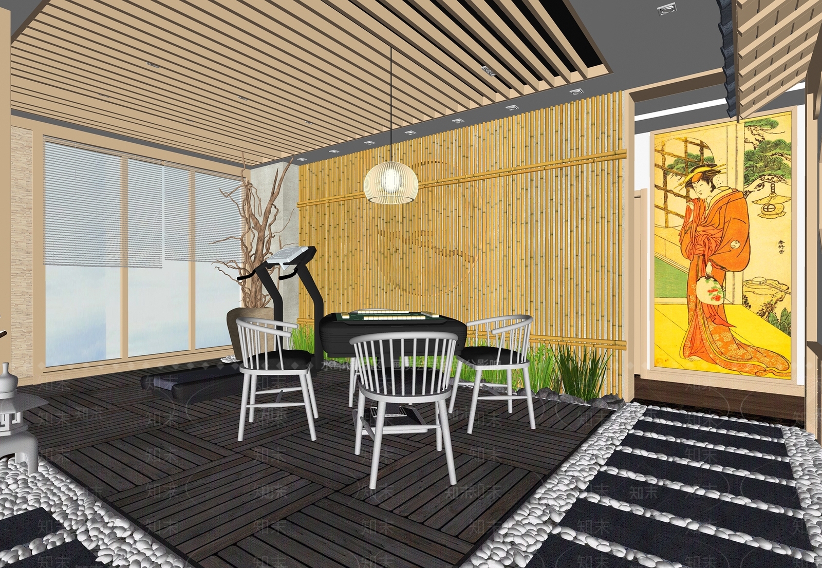 日式家居麻将房SU模型下载【ID:1102587918】