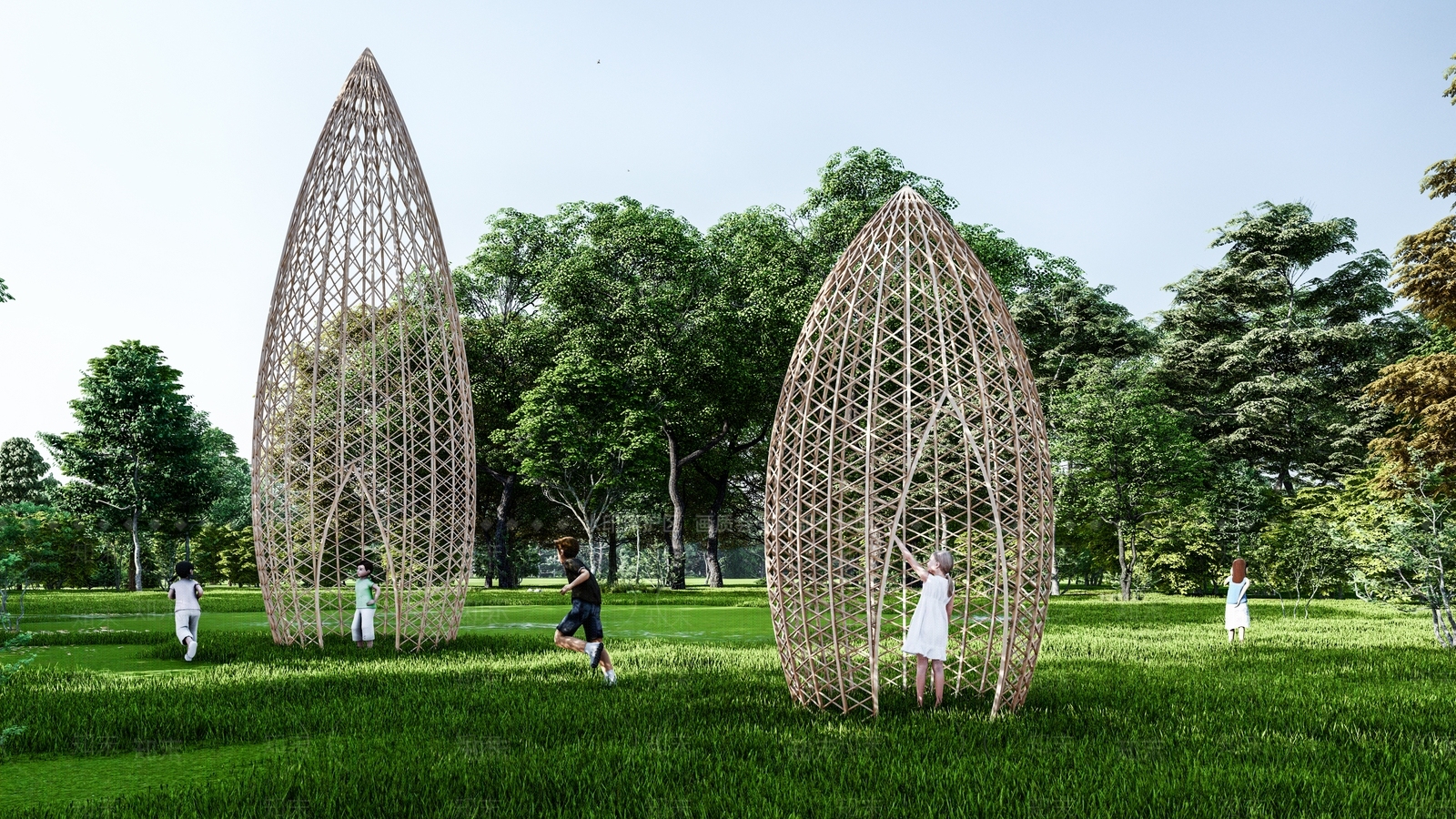 现代竹子构建廊架SU模型下载【ID:1102727047】