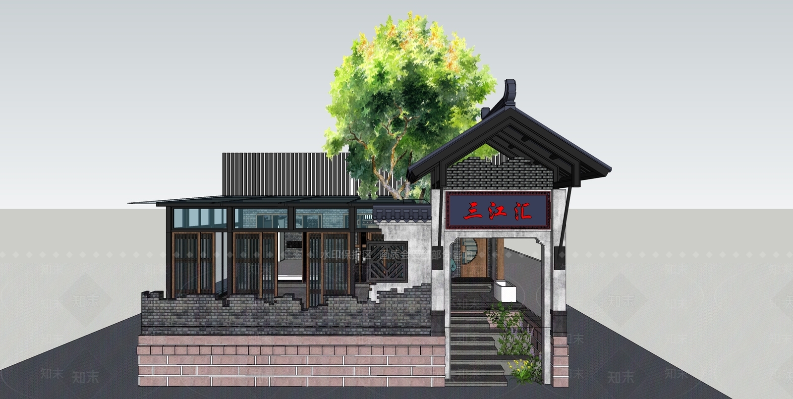中式茶馆SU模型下载【ID:1102600045】