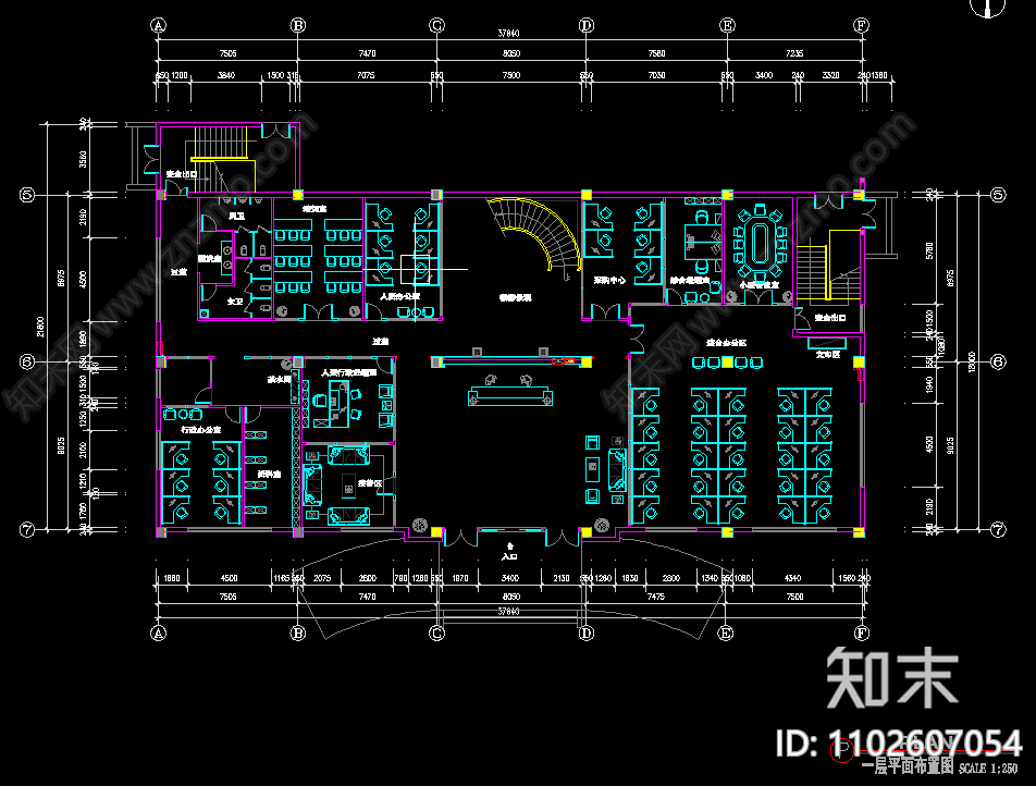 奔腾科技办公室cad施工图下载【ID:1102607054】