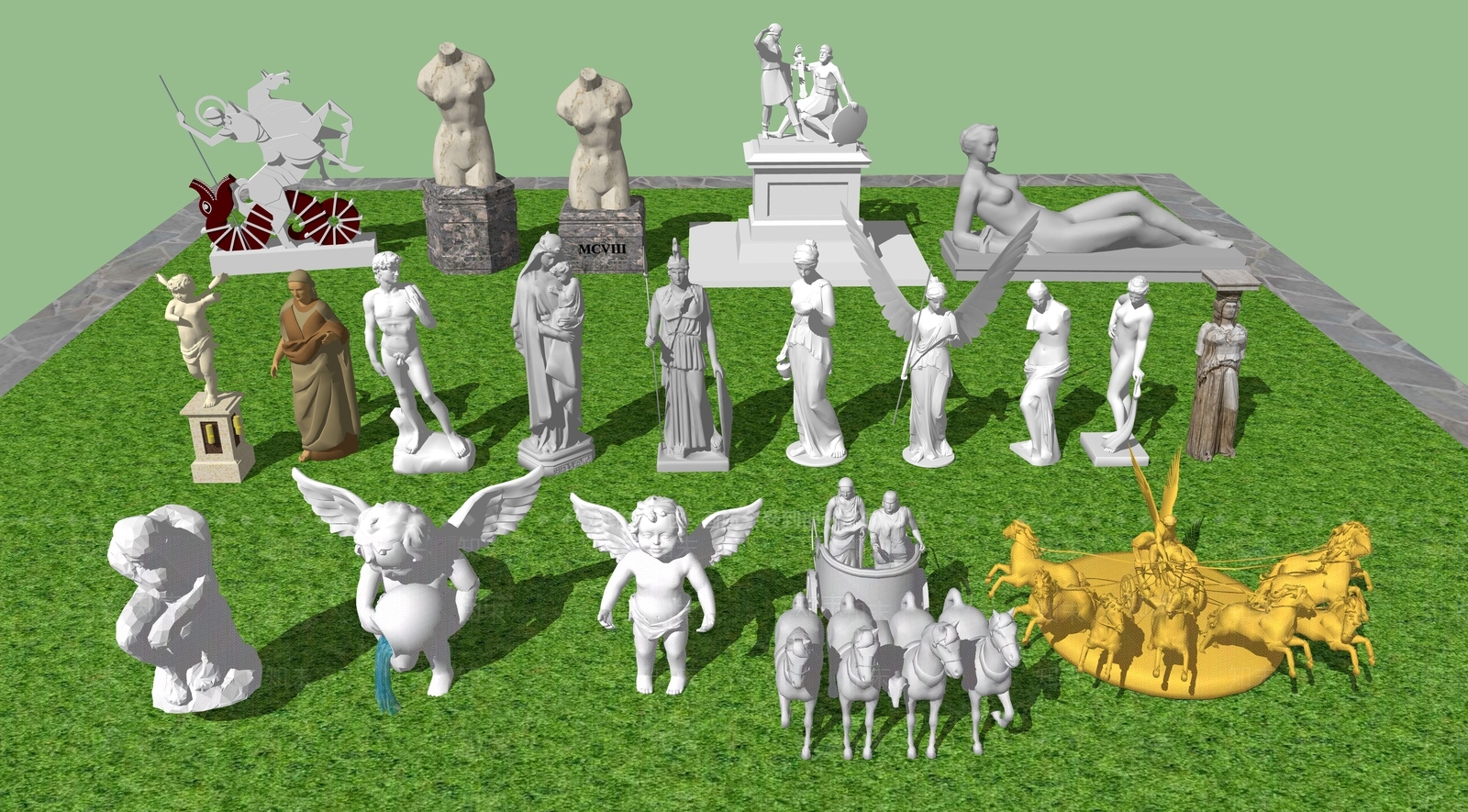 欧式人物雕像小品SU模型下载【ID:1102653159】