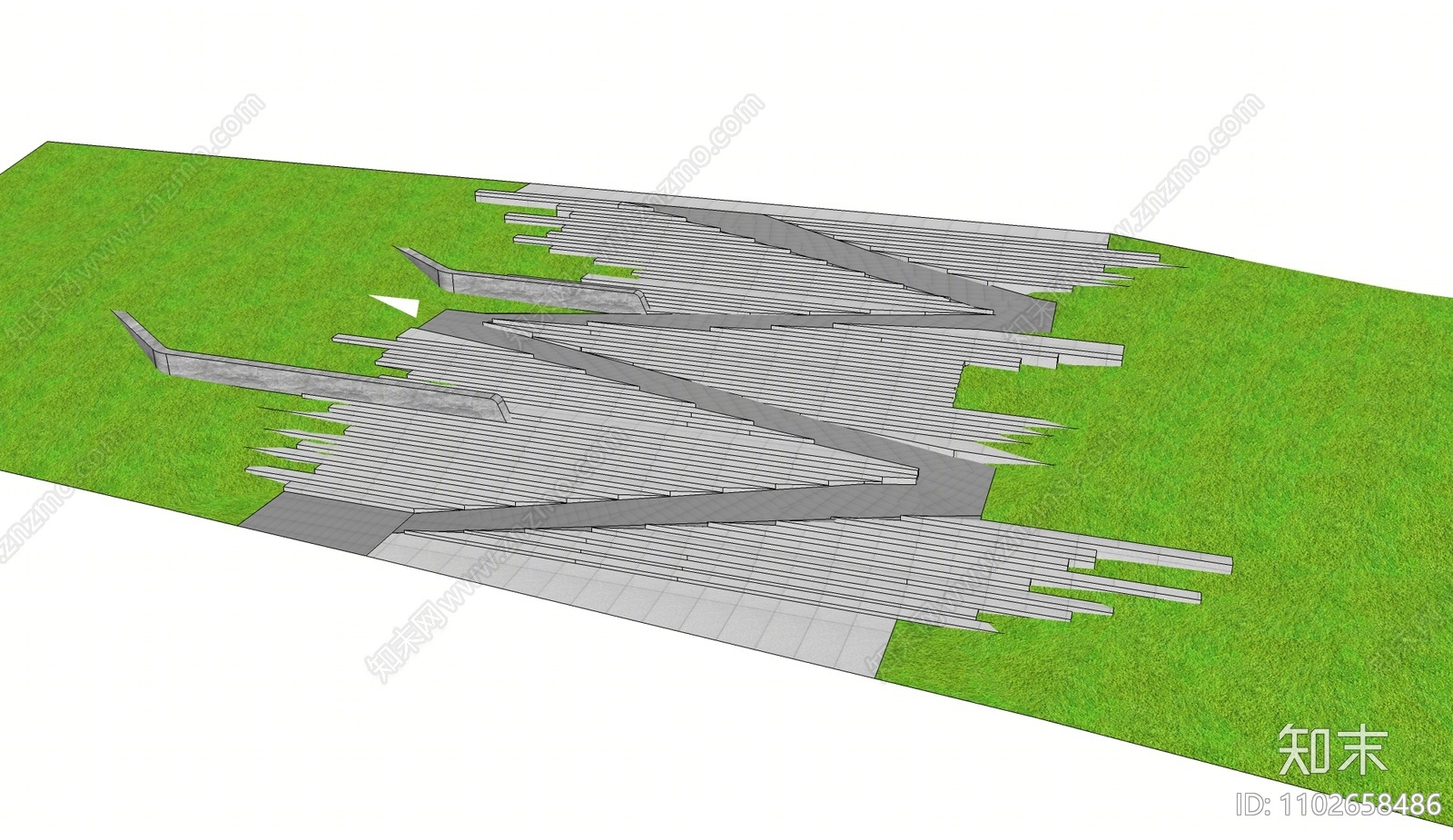 现代公园台阶景观SU模型下载【ID:1102658486】