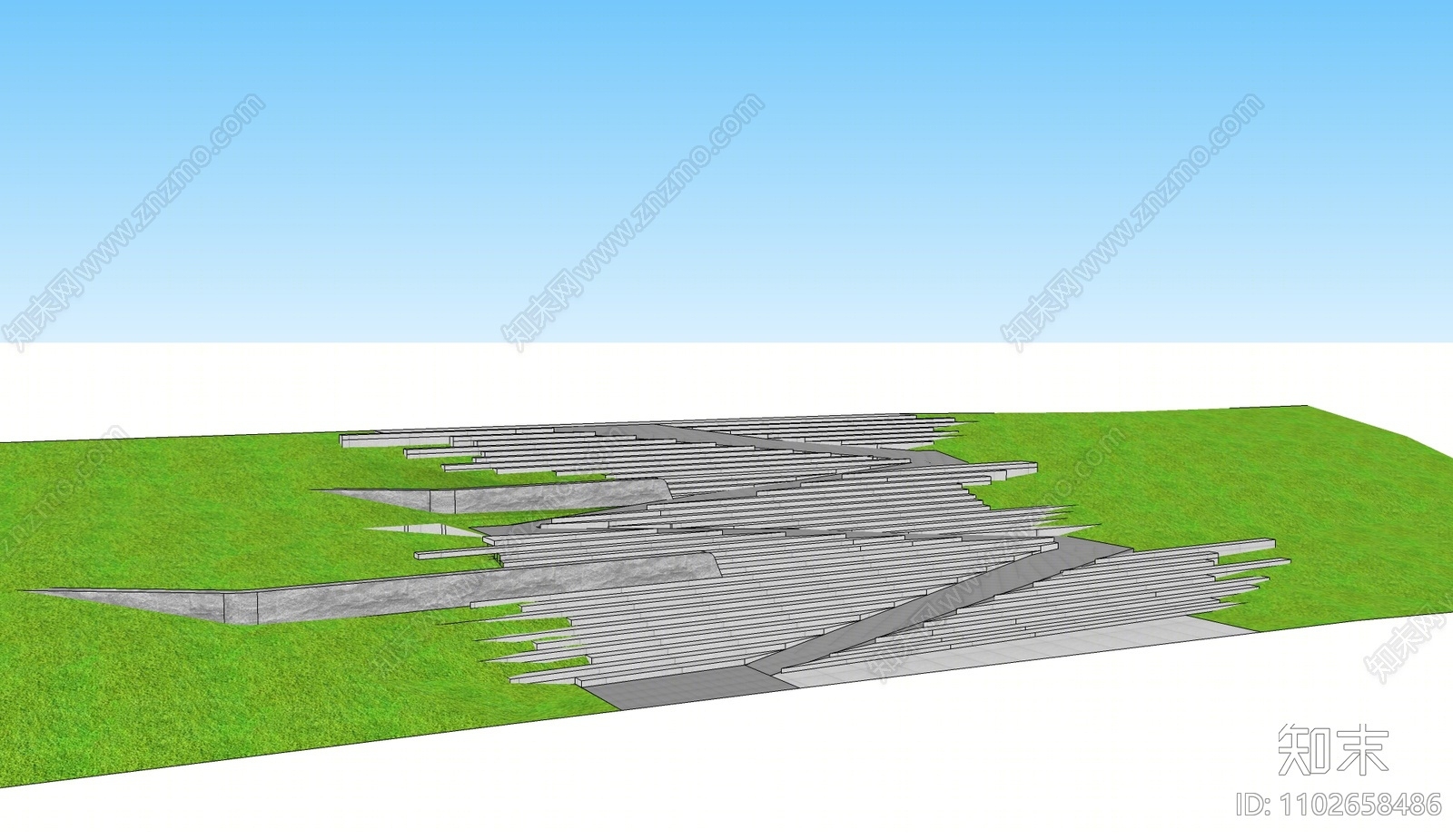 现代公园台阶景观SU模型下载【ID:1102658486】