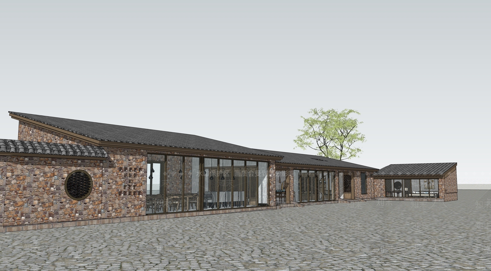 新中式餐饮建筑SU模型下载【ID:1102683408】