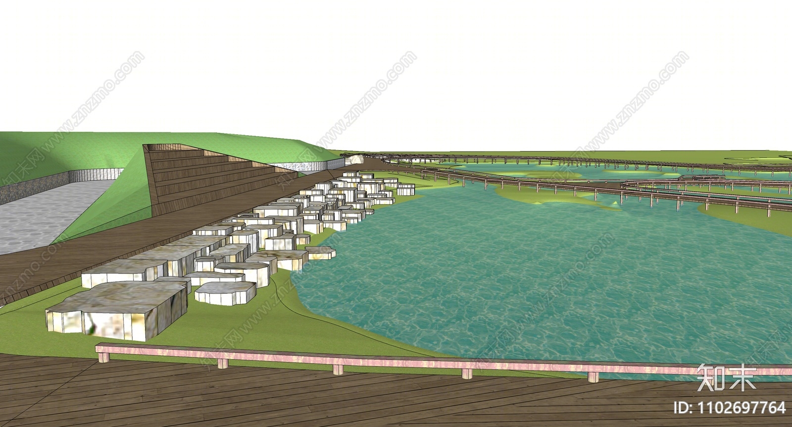 现代滨水景观SU模型下载【ID:1102697764】
