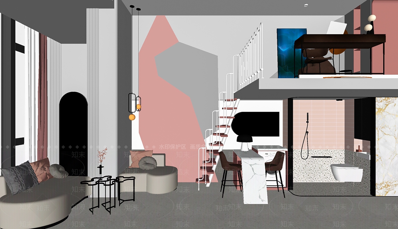 现代LOFT公寓SU模型下载【ID:1102715260】